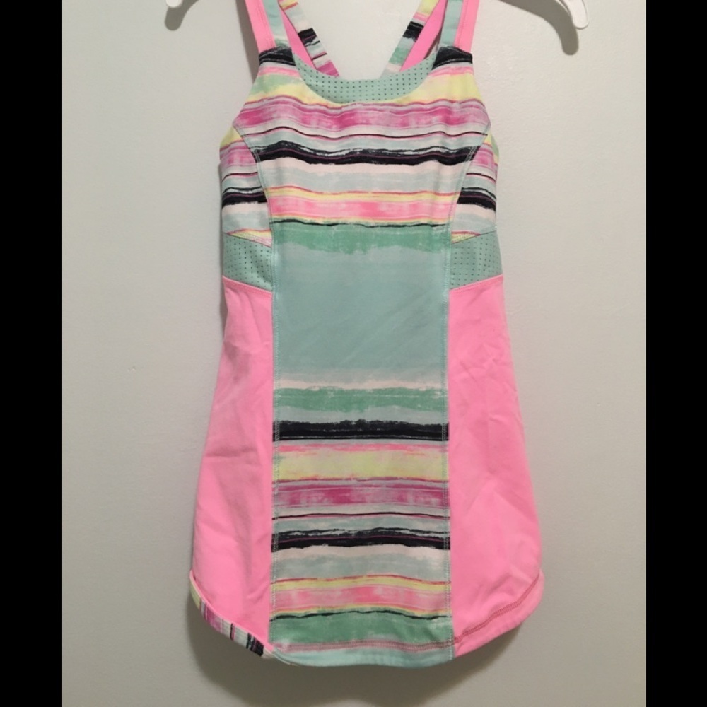 Ivivva Athletic Tank Pink & Teal Stripe Criss-Cross